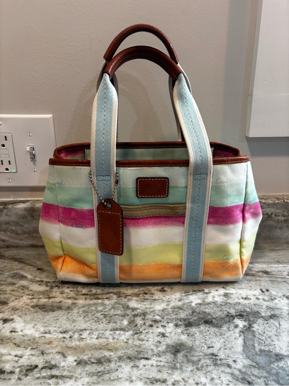 Coach Watercolor Stripe Canvas Tote Bag Mini Satchel A0773-10025